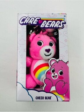 Care Bears Cheer Bear Plush keychain - Bright Pink with Rainbow Belly